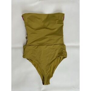 ZARA Strapless One-Piece Swimsuit Hoop Sides Green Size XS Beach Vacation Boho